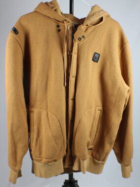 Vintage Rocawear Y2K Men's Chunky Ribbed Knit Zip Up Hoodie Jacket Mustard XL